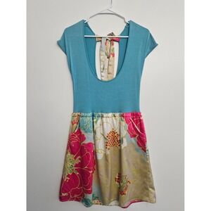 Judith March Floral Mini Dress Turquoise Open Back Tie Cap Sleeve Women S Spring